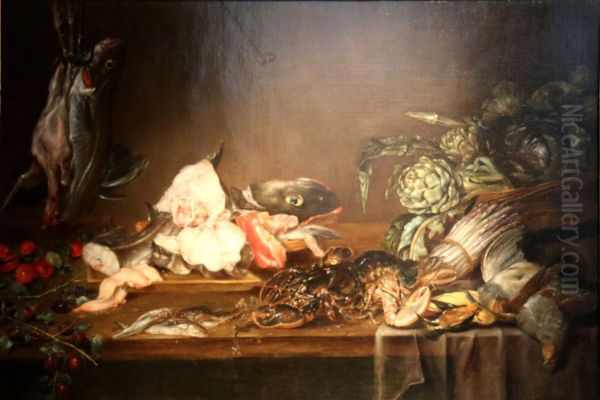 Nature morte avec fruits, poissons, legumes et volailles Oil Painting by Alexander Adriaenssen