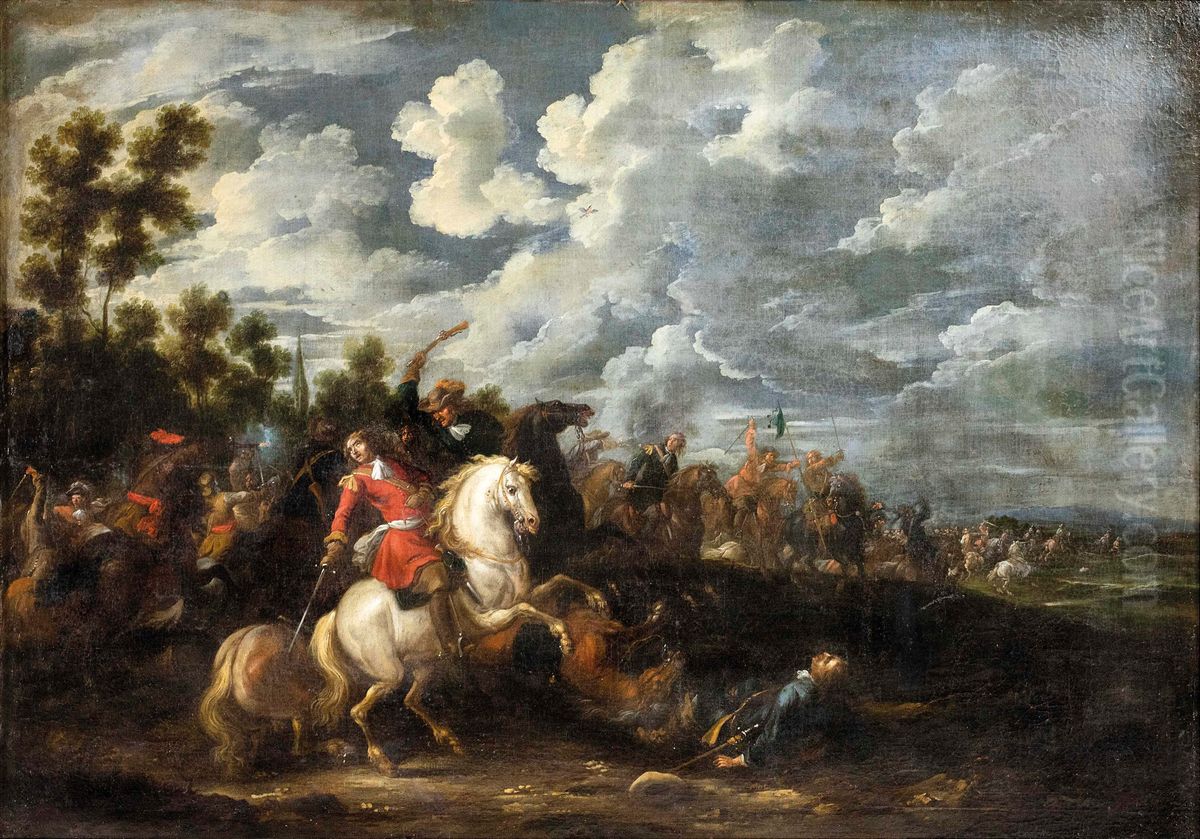 Cavalry engagement Oil Painting by Alexander Casteels the Elder