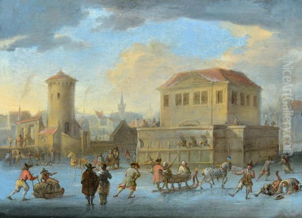 Merrymaking on the ice Oil Painting by Alexander van Bredael