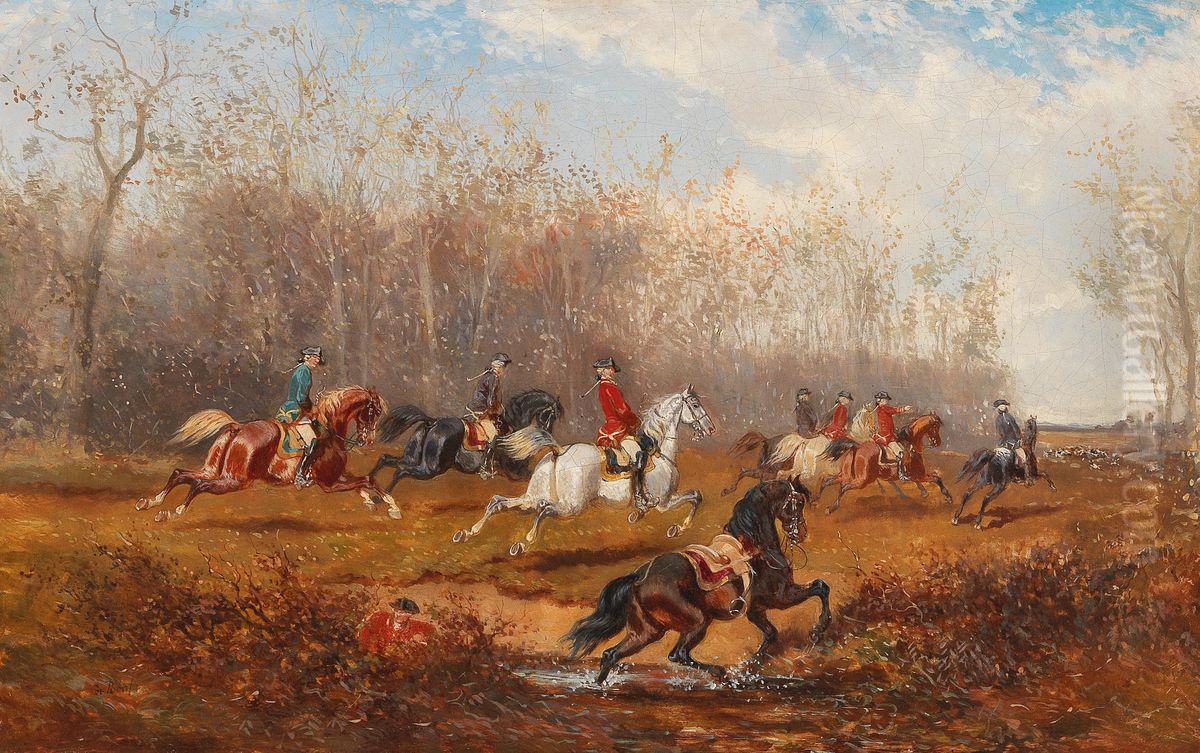 Hunting Party Oil Painting by Alexander von Bensa