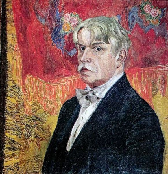 Self Portrait with Red Kerchief Oil Painting by Aleksandr Golovin