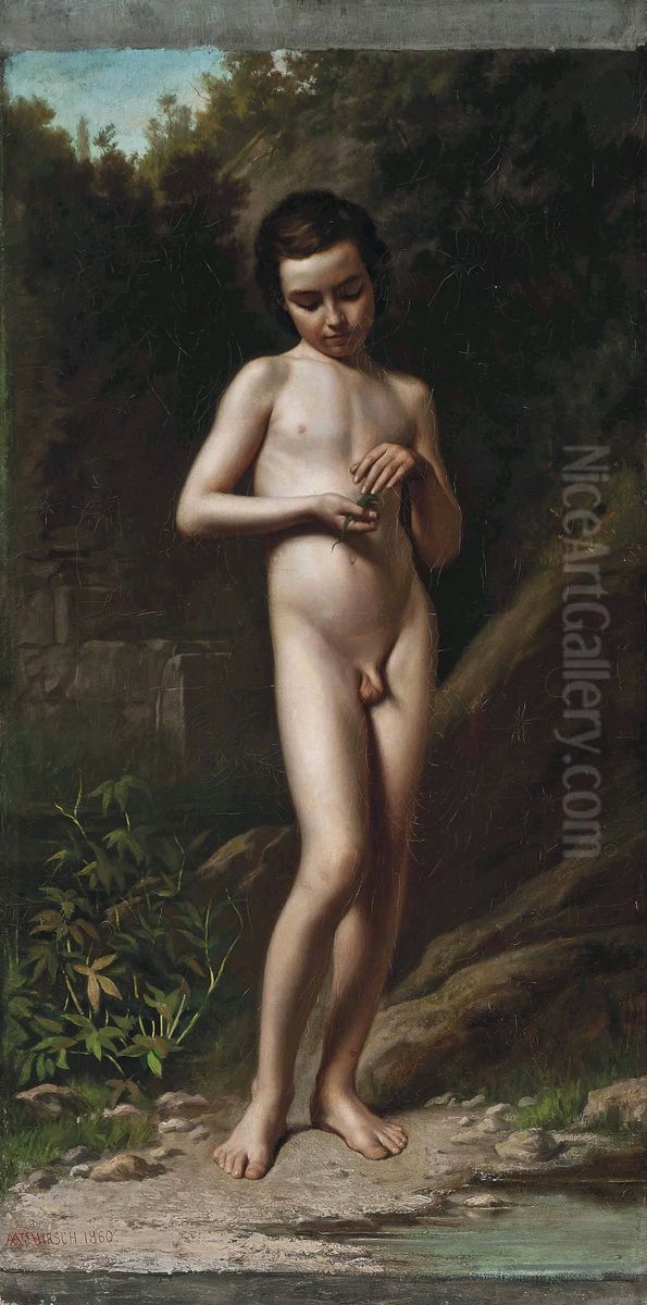 L'enfant au lezard Oil Painting by Auguste Alexandre Hirsch