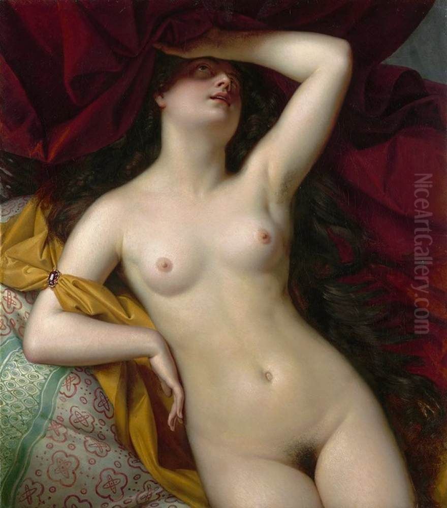 Female Nude, Front View Oil Painting by Alexandre-Jean Dubois-Drahonet