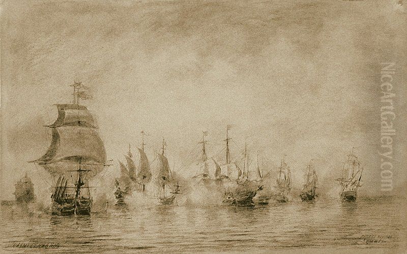 A Sea Battle Oil Painting by Alexey Bogolyubov
