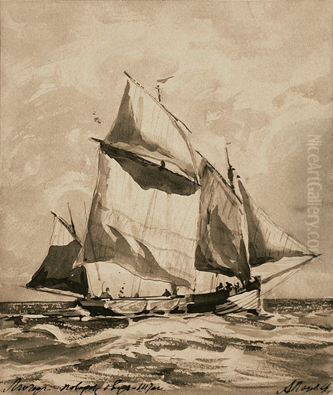 A Breton Lugger Oil Painting by Alexey Bogolyubov