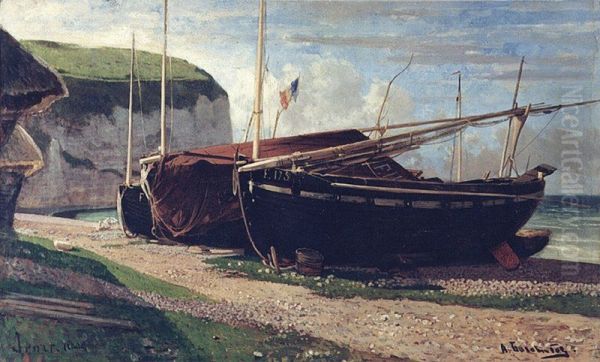 Yport, Boats Oil Painting by Alexey Bogolyubov