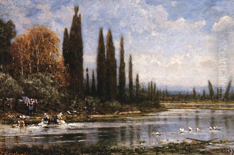 Washerwomen in Vichy Oil Painting by Alexey Bogolyubov