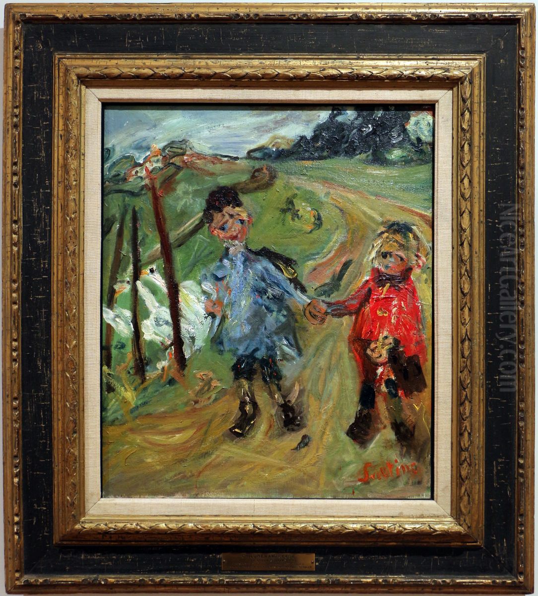 Children and Geese Oil Painting by Chaim Soutine