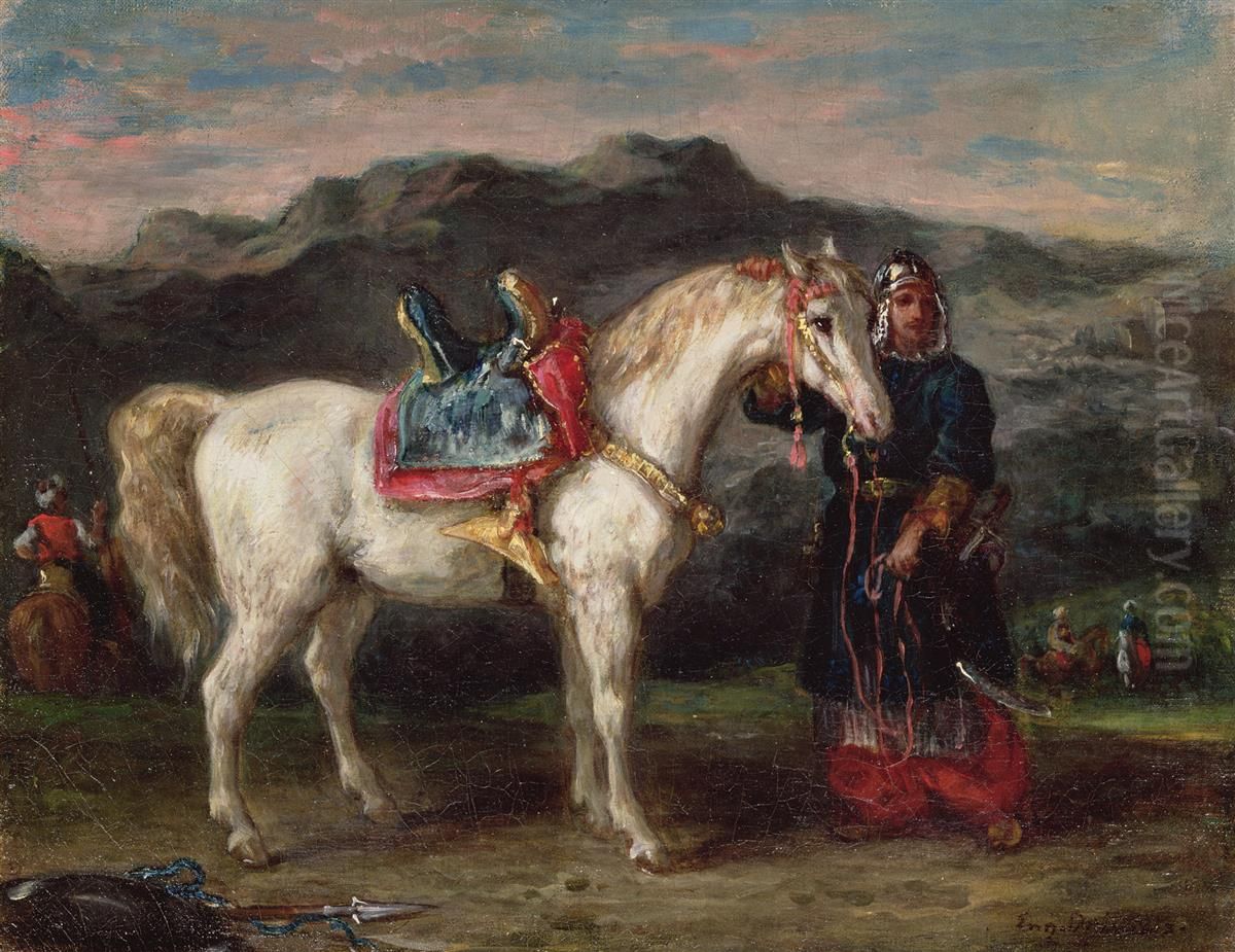 Circassien tenant son cheval par la bride Oil Painting by Eugene Delacroix