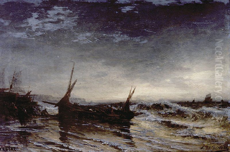 Fishing Boat, Etretat Oil Painting by Alexey Bogolyubov