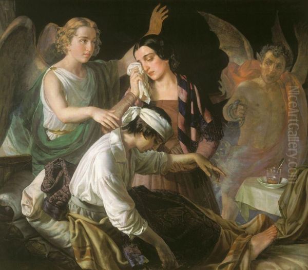 Angel fighting for the soul Oil Painting by Alexey Vassilievich Tyranov