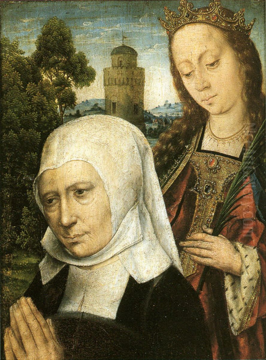 A Pair of Altarpiece Shutters The donor, with St. James; the donatrix, with St. Catherine, Friedlander, ENP, vol. 3, nr. 059 Oil Painting by Aelbrecht Bouts