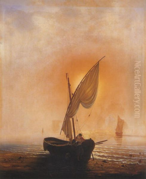 The Sunset (A pulwar by the sea) Oil Painting by Alexey Bogolyubov