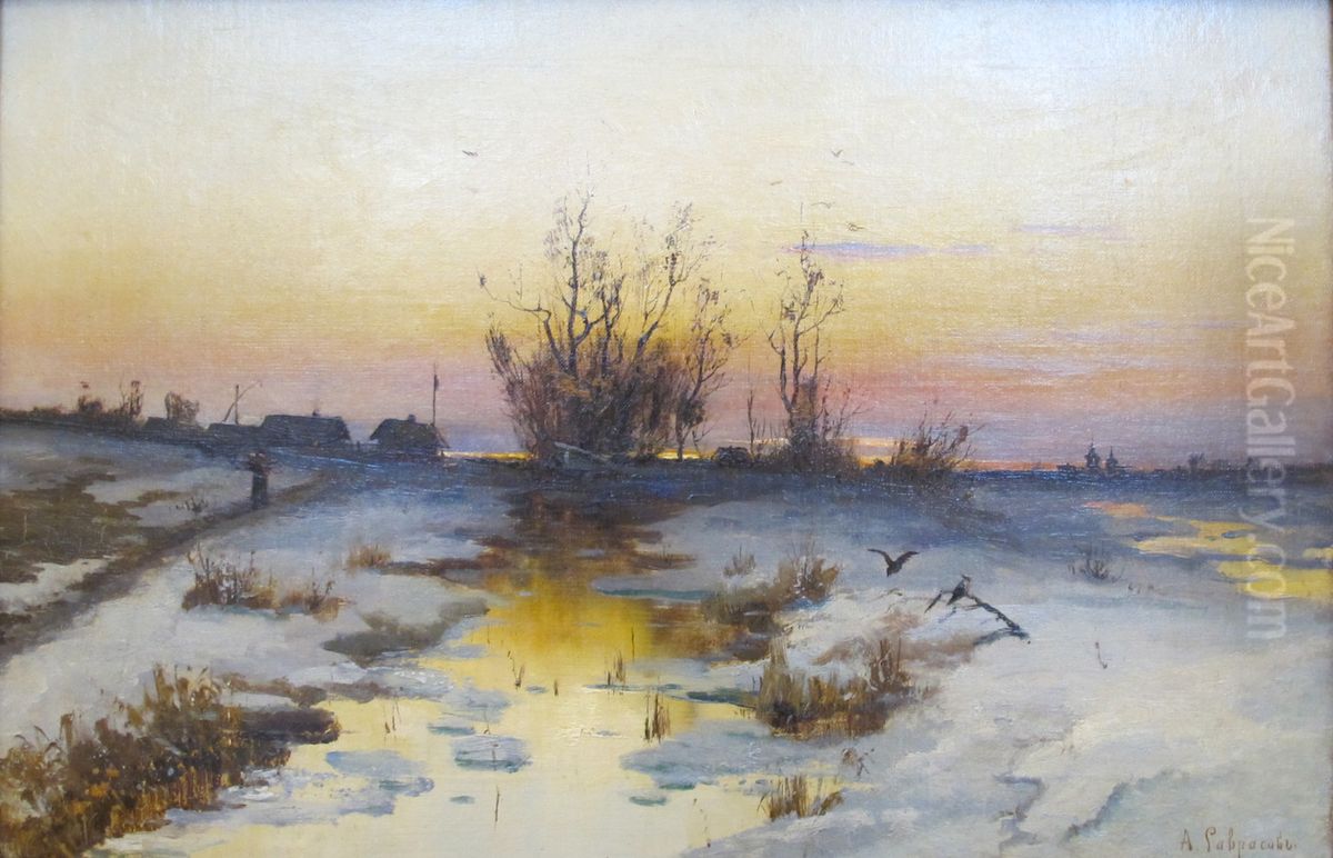 Spring evening alder blossoming Oil Painting by Alexei Kondratievich Savrasov Spring evening alder blossoming Oil Painting by Alexei Kondratievich Savrasov