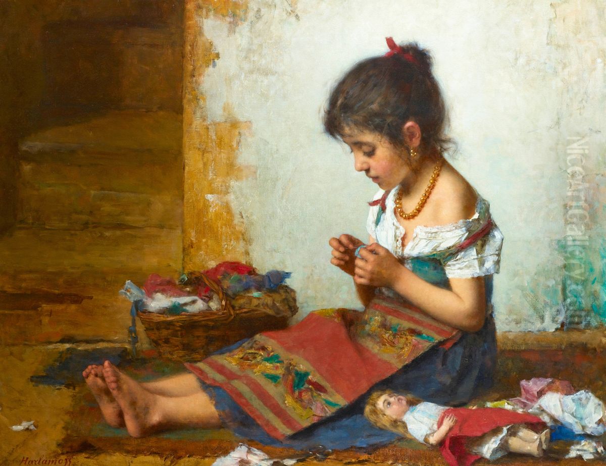 The little seamstress Oil Painting by Alexei Harlamov