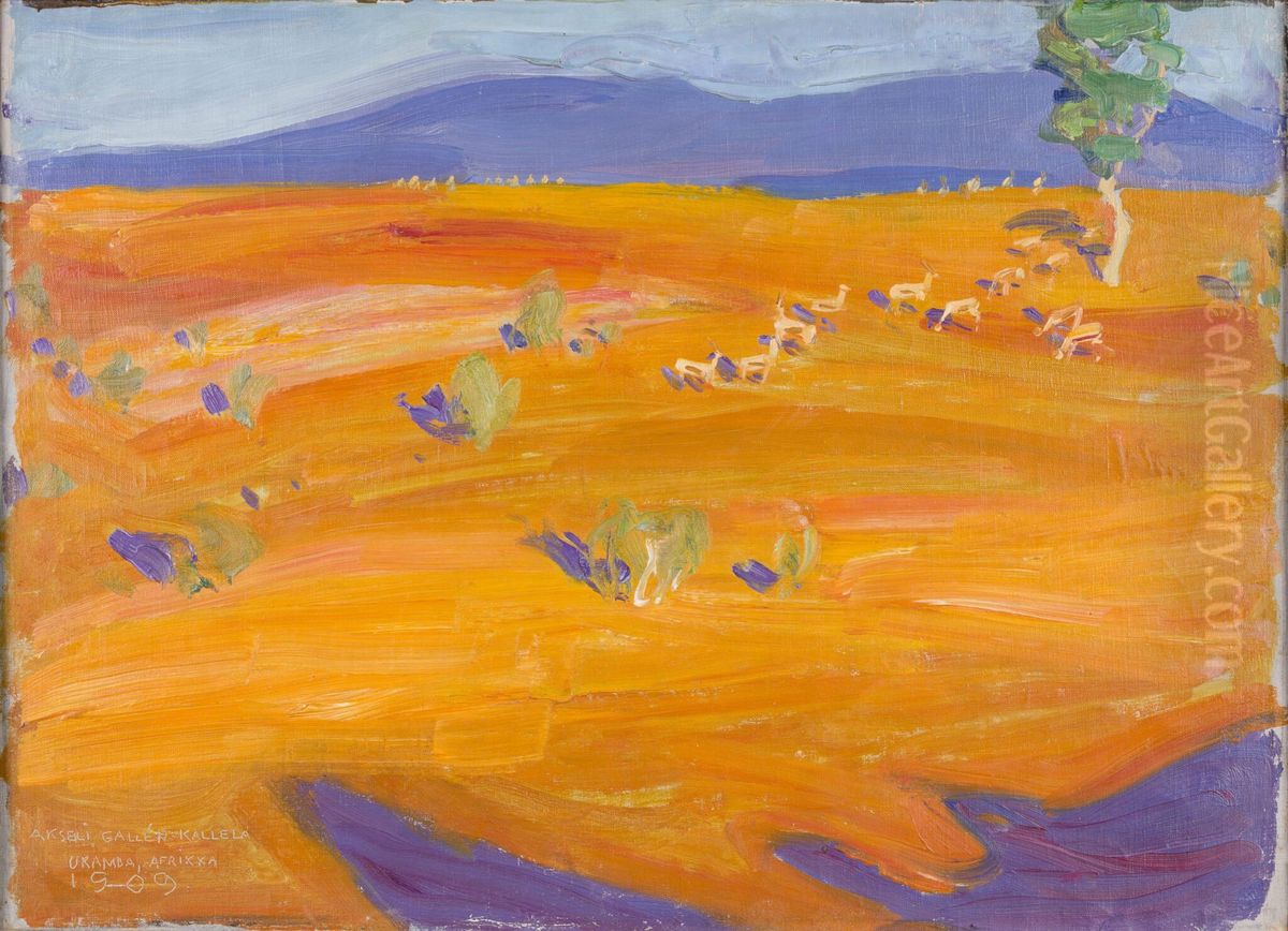 Ilta-aurinko Ukamban arolla Oil Painting by Akseli Valdemar Gallen-Kallela