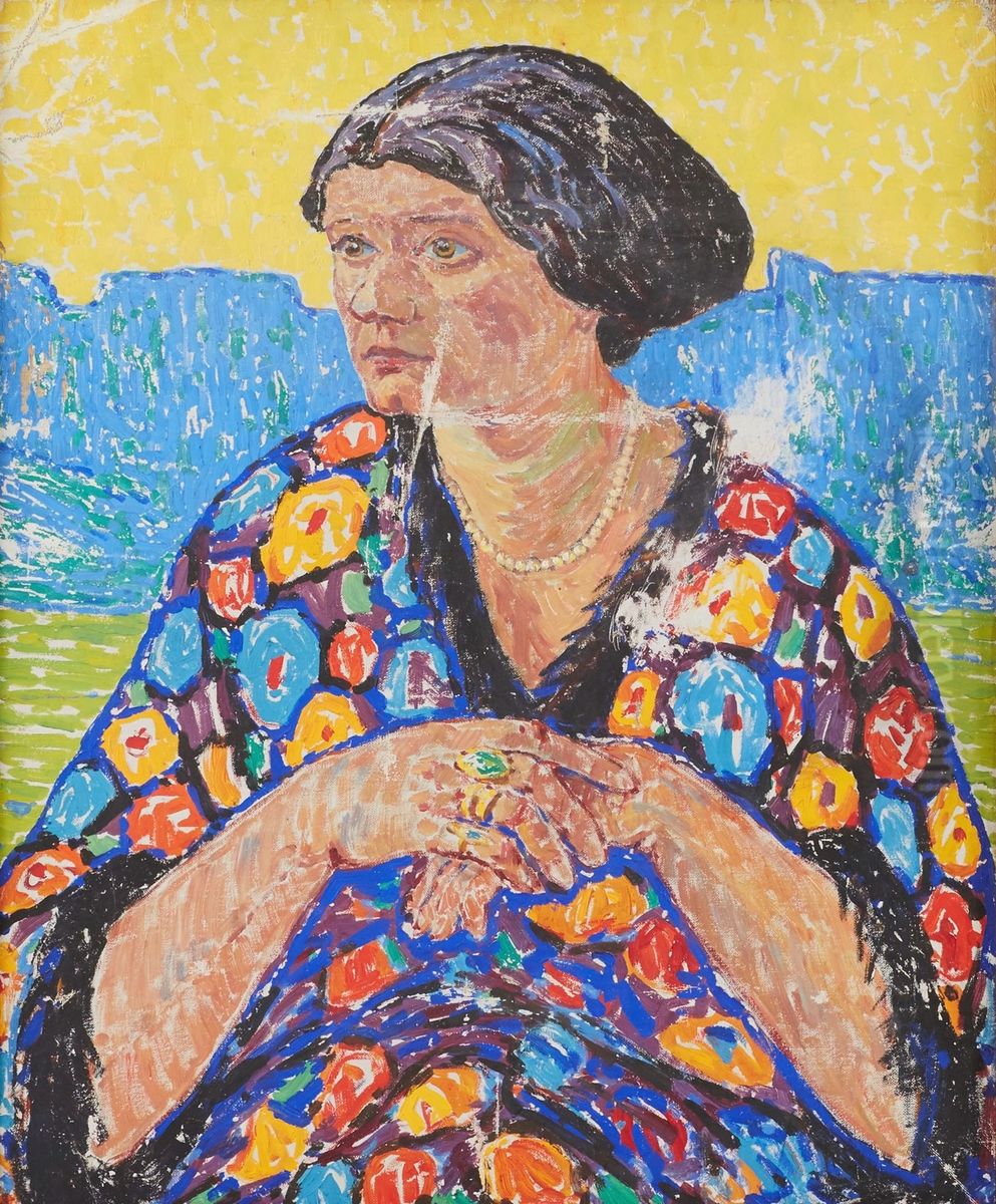 Frau im Blumenkleid Oil Painting by Alfred Helberger