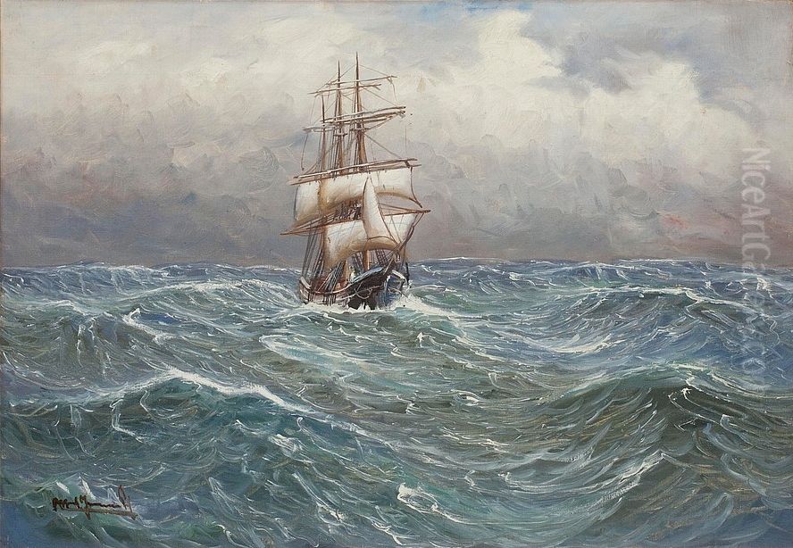 Ships motif Oil Painting by Alfred Jensen