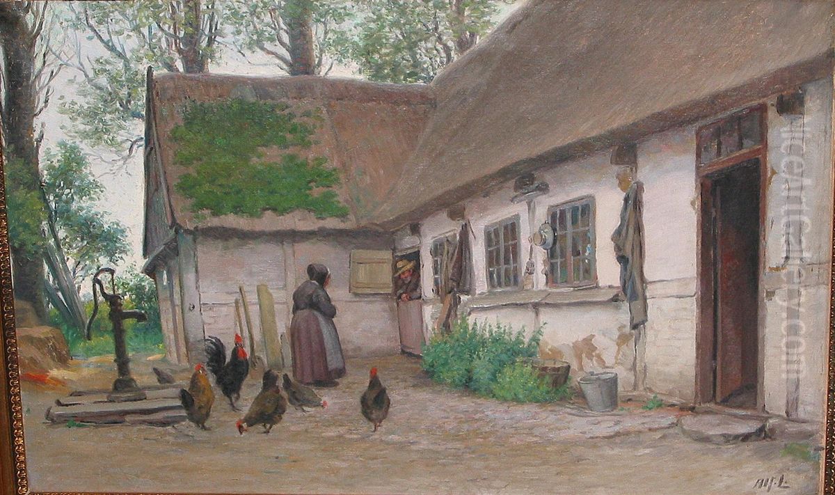 Farmyard scene. Oil Painting by Alfred Larsen