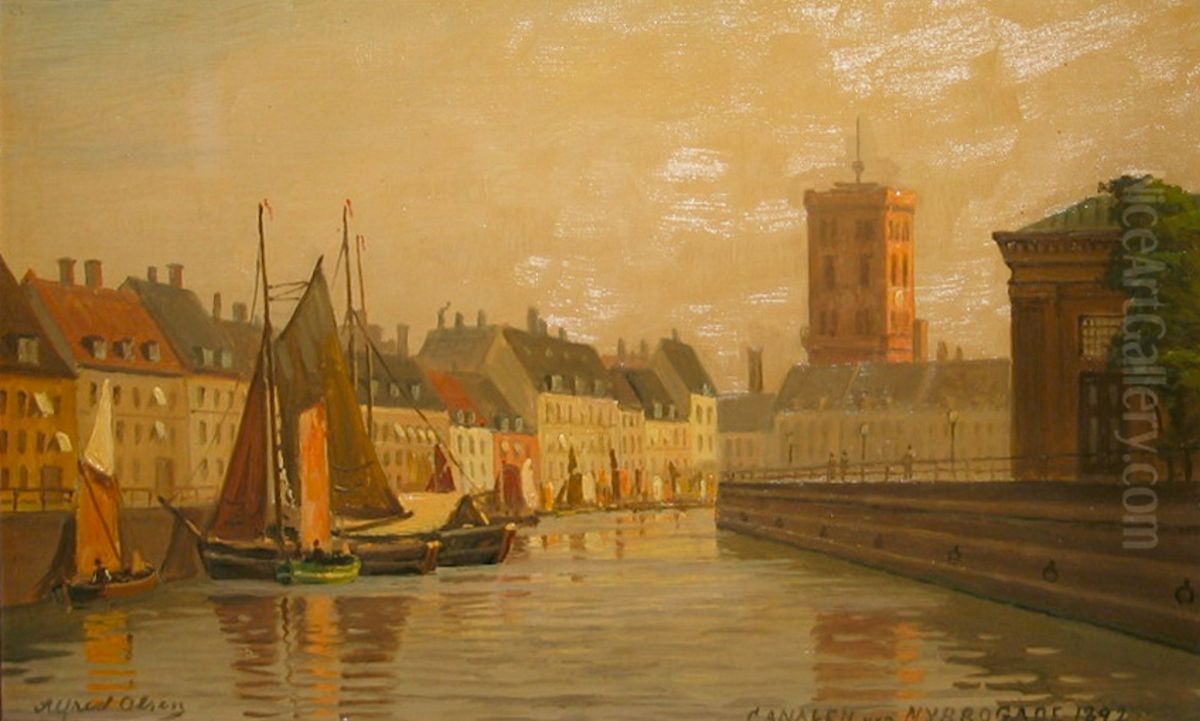 View of Gl. Strand, Copenhagen. Oil Painting by Alfred Olsen