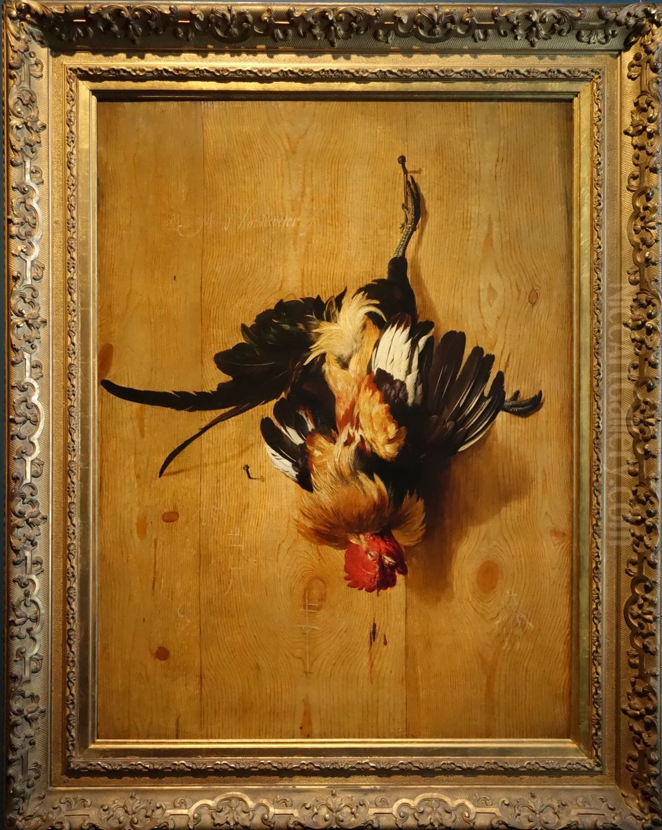 Dead rooster Oil Painting by Melchior D'Hondecoeter