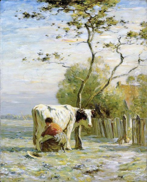 Morning Milking Oil Painting by Horatio Walker