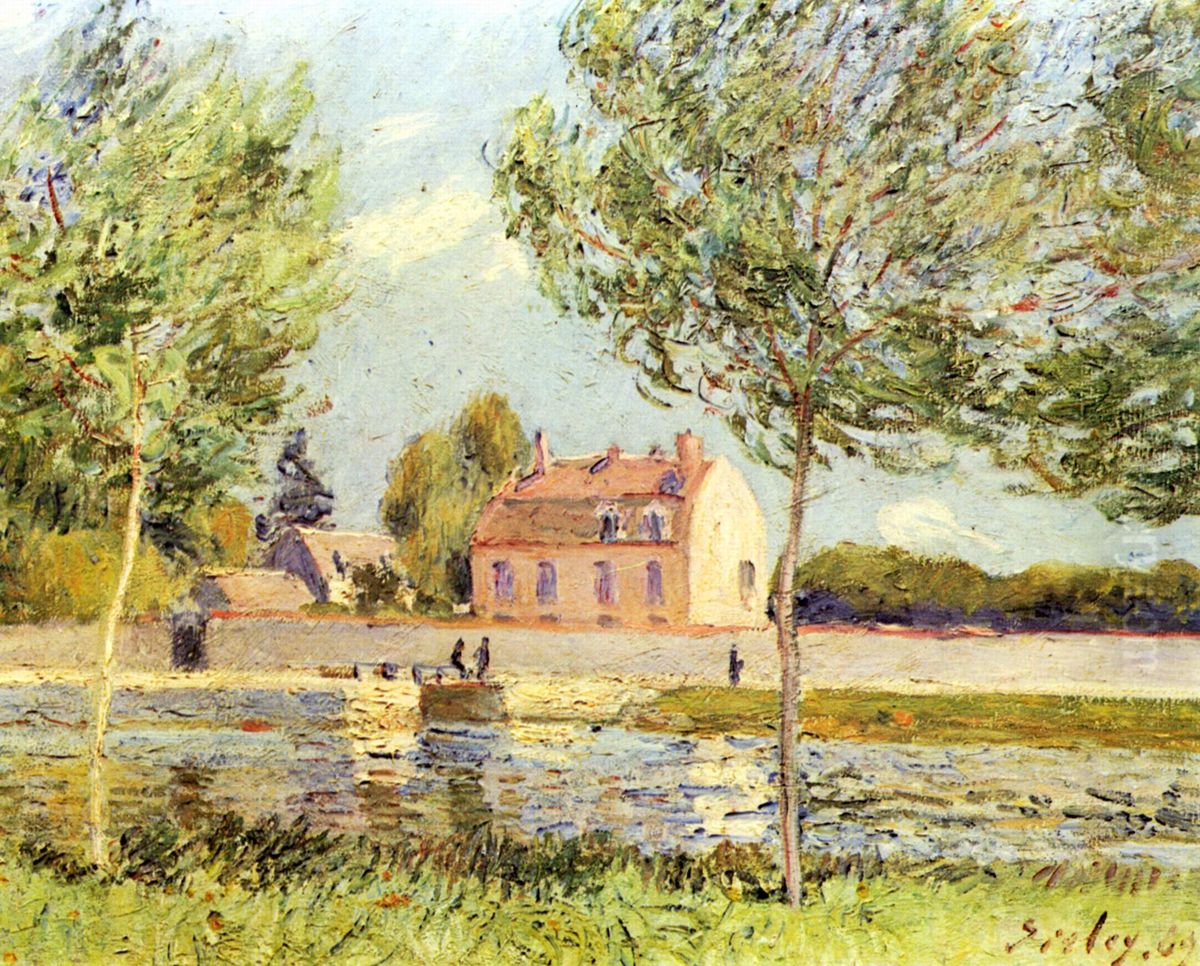 Hauser am Ufer der Loing Oil Painting by Alfred Sisley