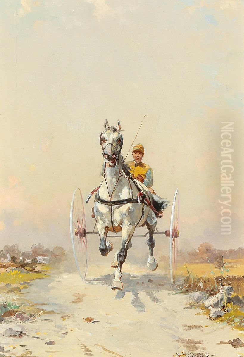 Traber im Training Oil Painting by Alfred Steinacker