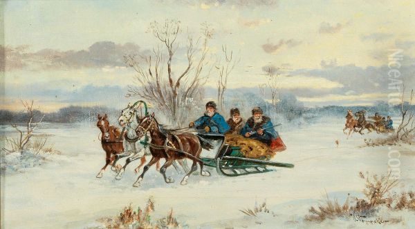 Winter Ride Oil Painting by Alfred Steinacker