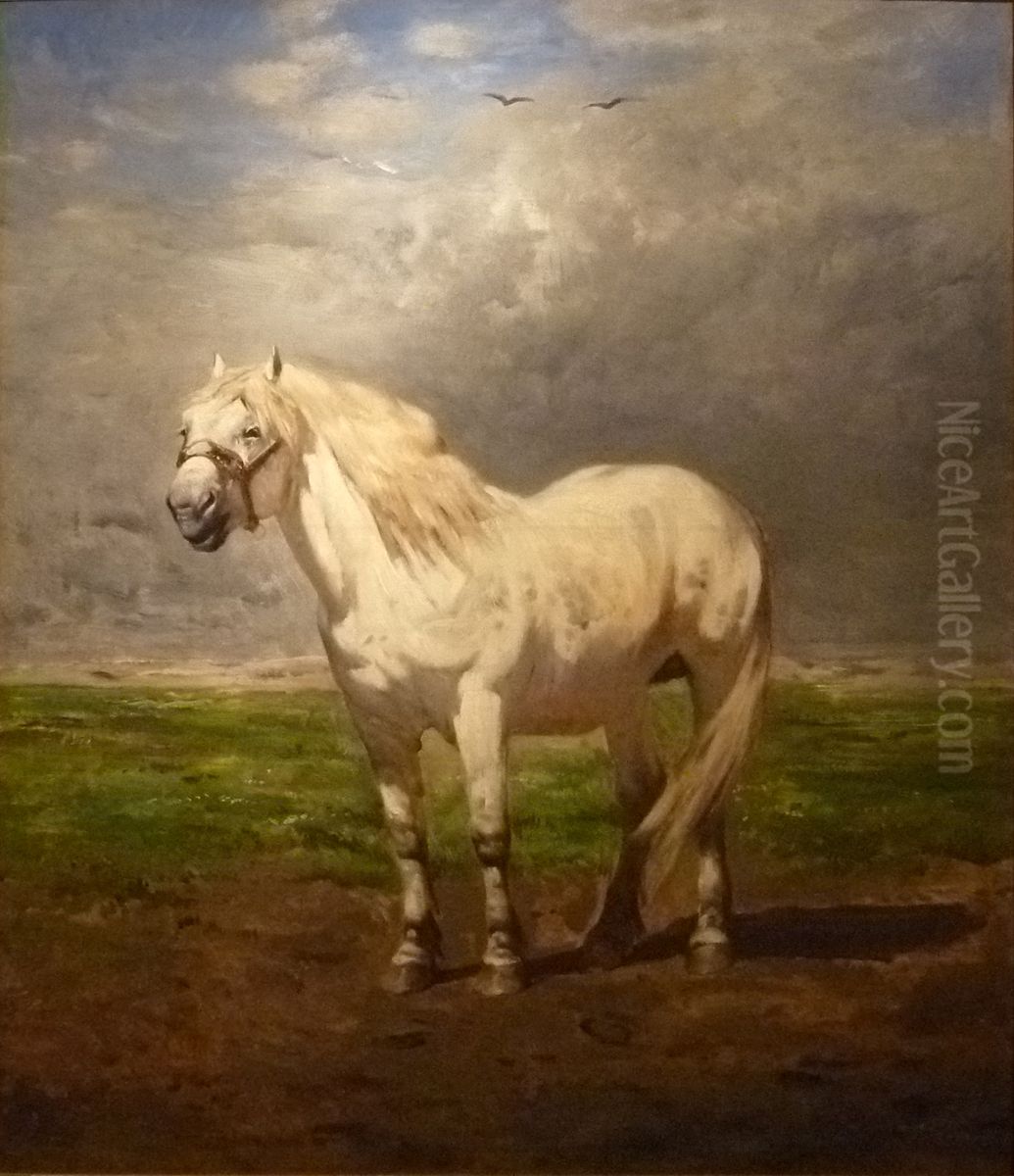 White horse Oil Painting by Alfred Verwee