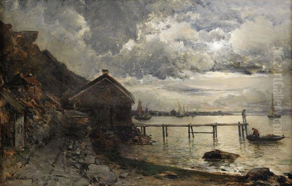 Moonlight, Fjallbacka Oil Painting by Alfred Wahlberg