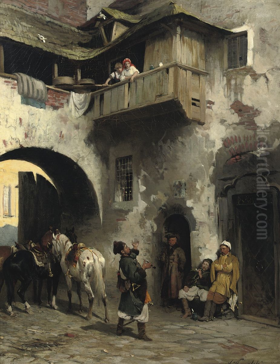 Der Bote Oil Painting by Alfred Wierusz-Kowalski