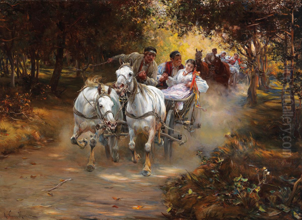 Bauernhochzeit Oil Painting by Alfred Wierusz-Kowalski