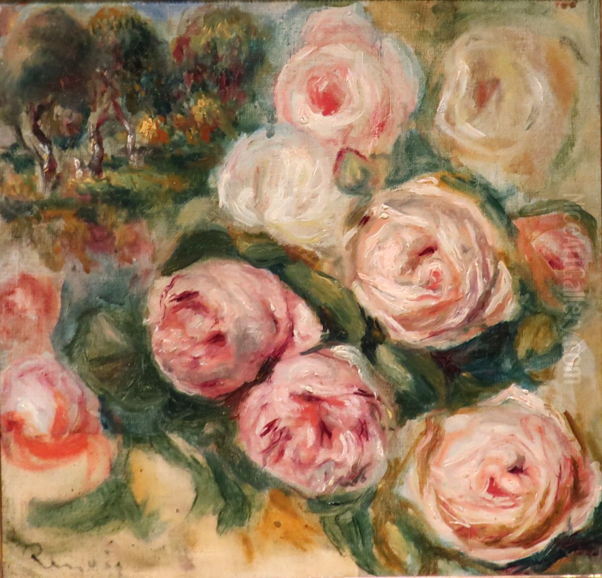 Roses and Landscape Oil Painting by Pierre Auguste Renoir