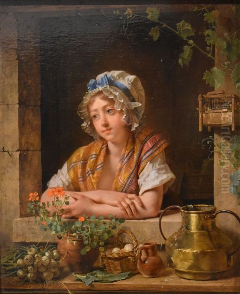 Jeune Paysanne a sa fenetre Oil Painting by Martin Drolling