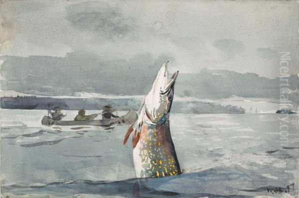 Pike, Lake St. John (Ouananiche Fishing) Oil Painting by Winslow Homer