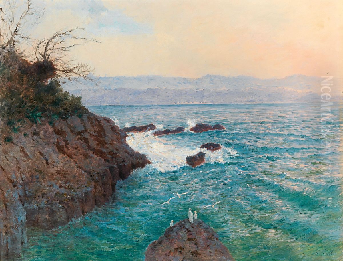 A view of the Nervi coast Oil Painting by Alfred Zoff