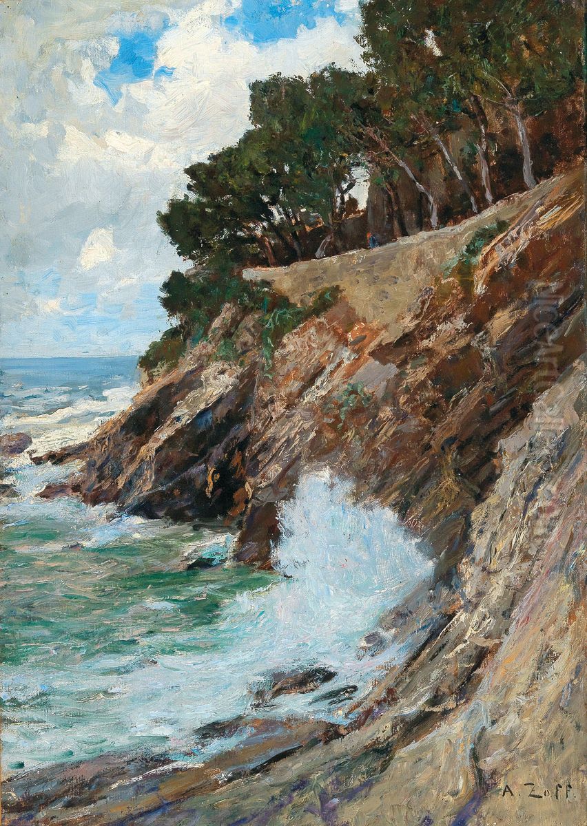 Scene on the Nervi coast Oil Painting by Alfred Zoff