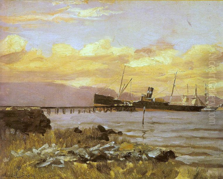 View of the port Oil Painting by Alfredo Andersen