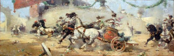 The chariot race in the Circus Maximus Oil Painting by Alfredo Tominz