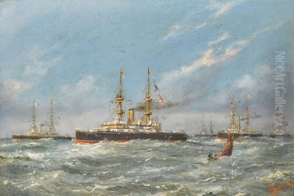 HMS Majestic and other vessels in convoy Oil Painting by unknown
