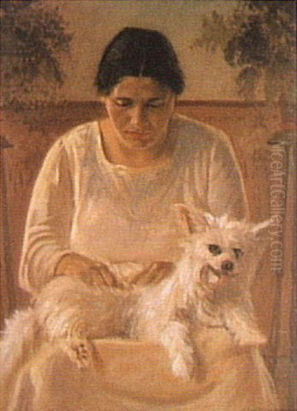 Portrait of Hanna Anderson with a dog Oil Painting by Alfredo Andersen