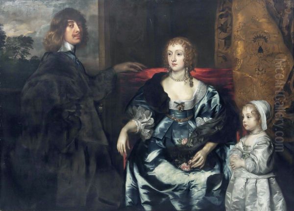 Algernon Percy, 10th Earl of Northumberland (1602-1668), his First Wife Lady Anne Cecil (d.1637), and their Daughter, Lady Catherine Percy (1630-1638) Oil Painting by Anthony Van Dyck