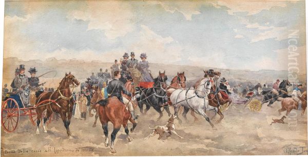 Return from the racing track in Triest Oil Painting by Alfredo Tominz