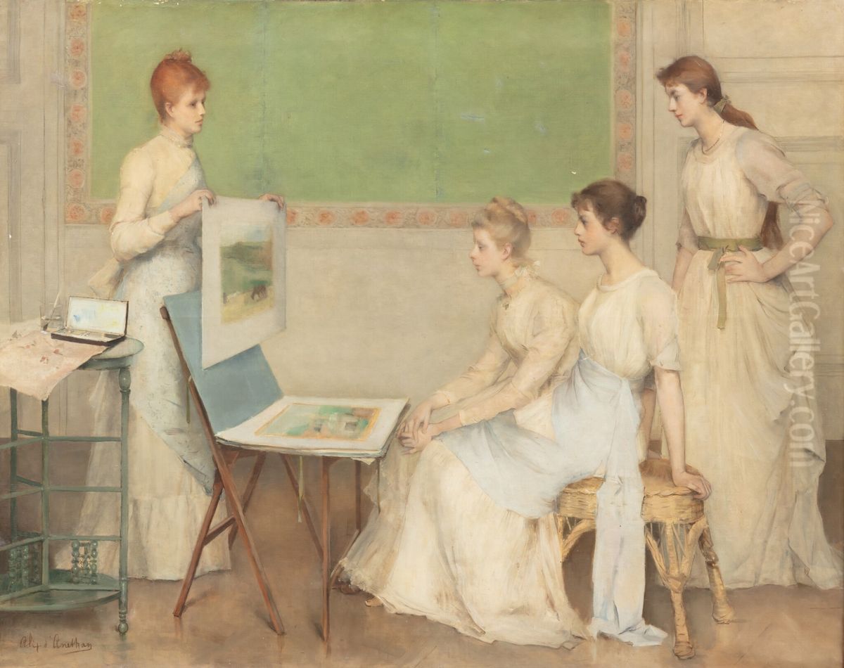 In the artist's studio Oil Painting by Alix d'Anethan In the artist's studio Oil Painting by Alix d'Anethan