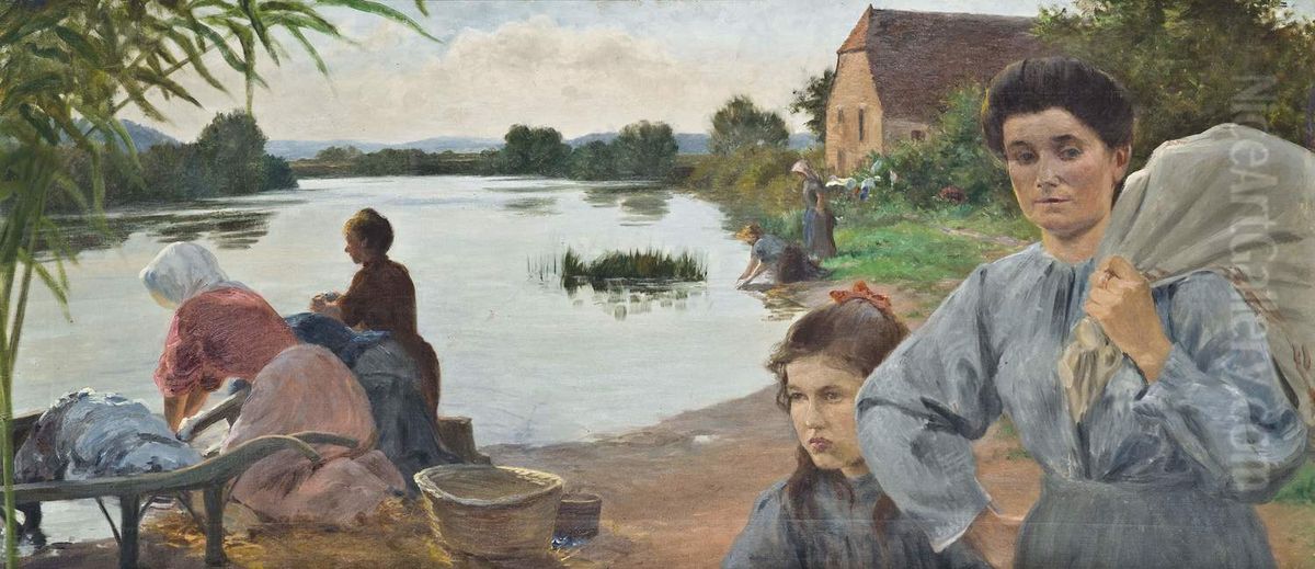 Les Lavandieres Oil Painting by Georges Marie Julien Girardot
