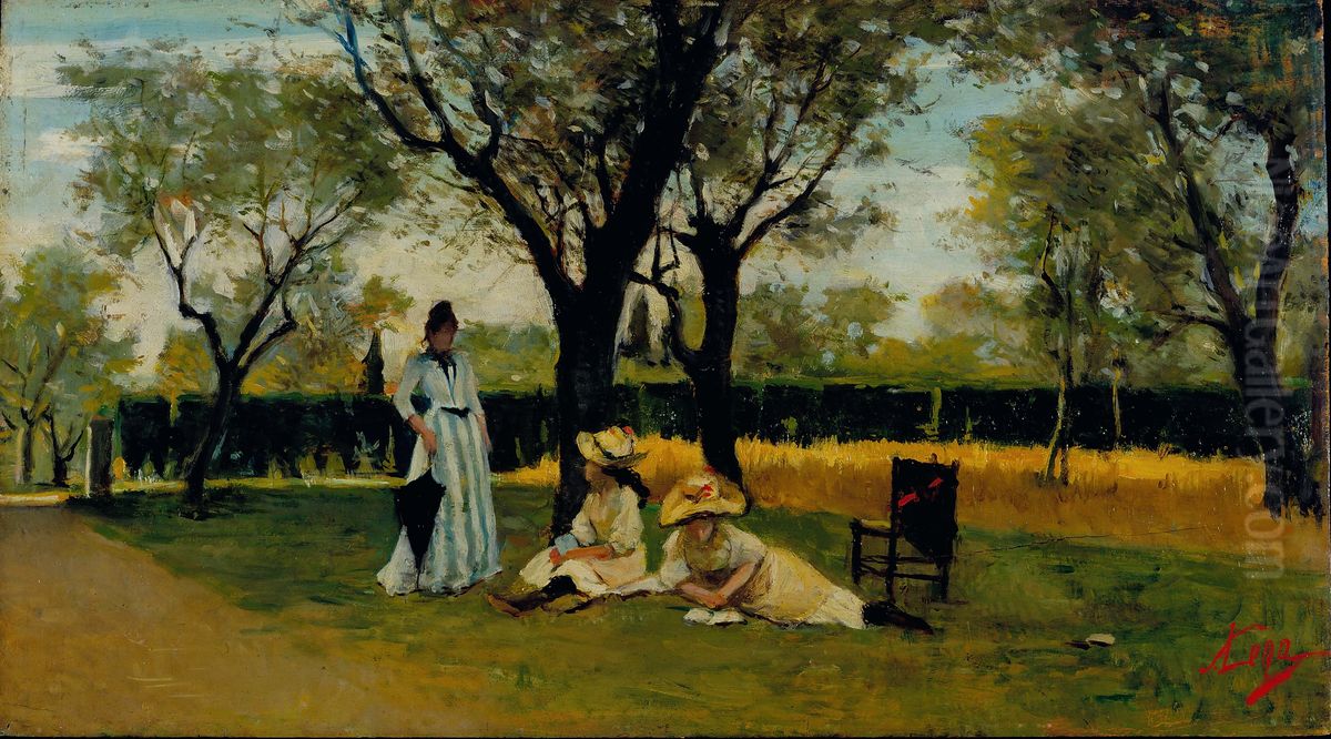 Alla villa di Poggio Piano Oil Painting by Silvestro Lega