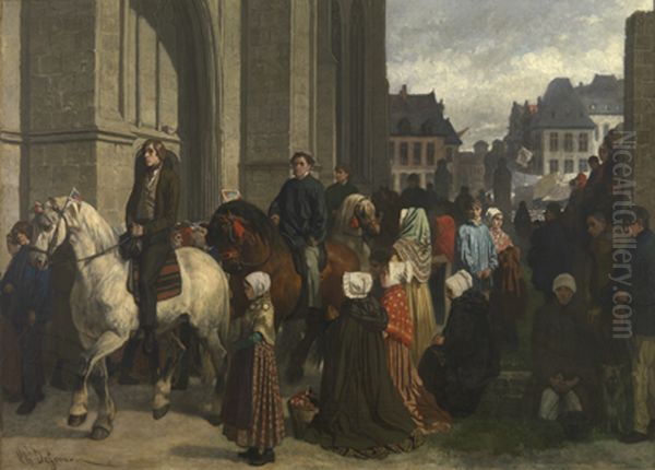 The pilgrimage of Saint Guido in Anderlecht Oil Painting by Charles de Groux