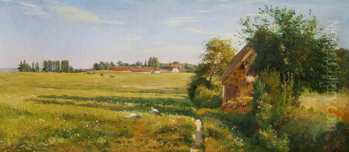 Sommerdag pa landet. Oil Painting by Carl Frederik Aagaard