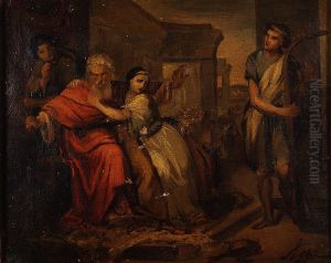 David who calms the cravings of Saul troubled by the evil spirit with the sound of the harp (preparatory sketch)